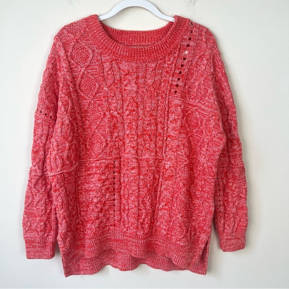 Anthropologie Pilcro Jasmine Oversized Cable Knot Sweater Pullover Orange Pink